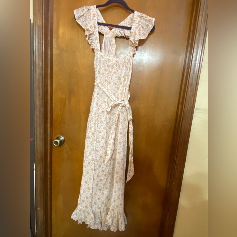Doen Floral Midi Dress in Cream and Orange